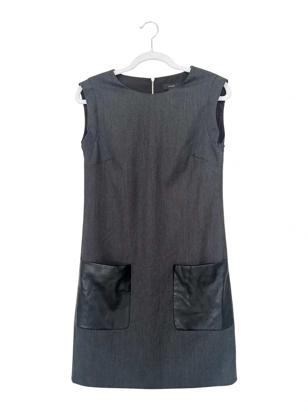 J.Crew Faux Leather Pocket Shift Dress Sleeveless Charcoal/Black Size 0 EUC